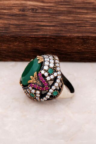 Kök Zümrüt Taşlı Gümüş Yüzük 700