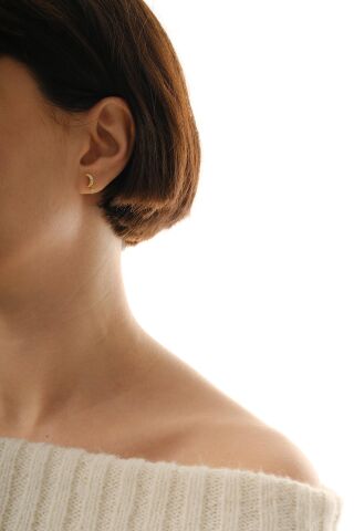 Taşlı Ay Altın Kaplama Mini Gümüş Küpe 7349