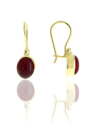 Akik Altın Yaldızlı Elişi Gümüş Küpe 5106