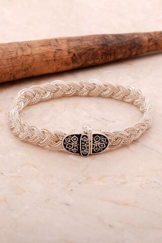 Anadolu Motifli 19 Cm Hasır Örgü Elişi Gümüş Erkek Bileklik 4361