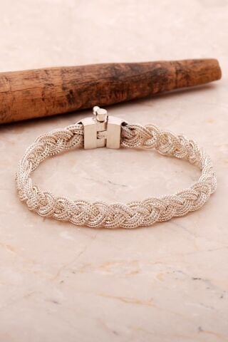 Anadolu Motifli 19 Cm Hasır Örgü Elişi Gümüş Erkek Bileklik 4361