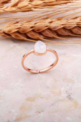 Ay Taşlı Damla Rose Gümüş Yüzük 3661