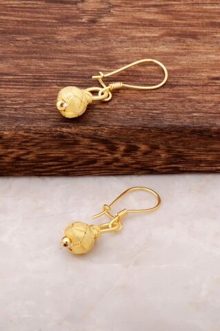 Kazaziye İşlemeli Altın Yaldızlı Gümüş Küpe 4232