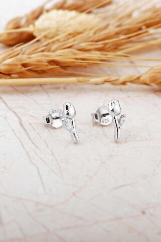 Taşlı Lale Rodyumlu Mini Gümüş Küpe 7350