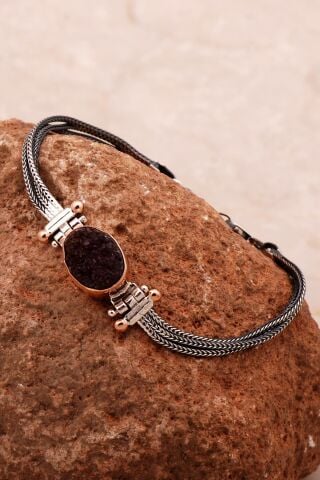 Ametist Taşlı Sarma Elişi Gümüş Bileklik 4362