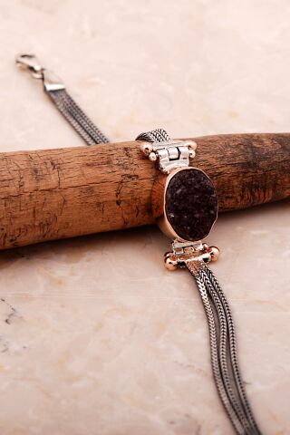 Ametist Taşlı Sarma Elişi Gümüş Bileklik 4362