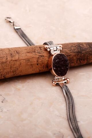 Ametist Taşlı Sarma Elişi Gümüş Bileklik 4362