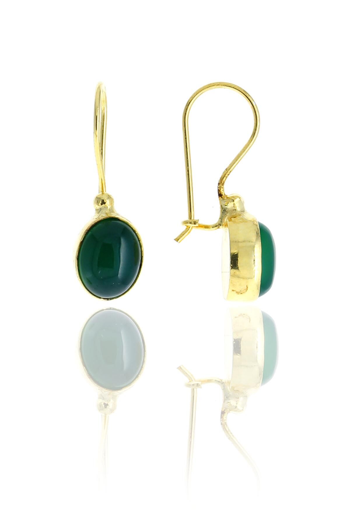 Yeşim Altın Yaldızlı Elişi Gümüş Küpe 5107