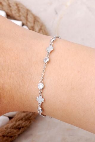 Yonca Rodyumlu Gümüş Bileklik 3737