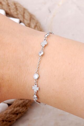 Yonca Rodyumlu Gümüş Bileklik 3737