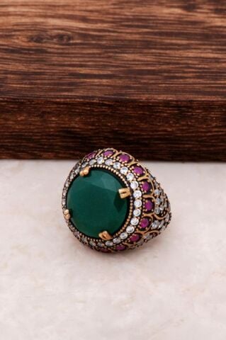 Kök Zümrüt Taşlı Gümüş Yüzük 703