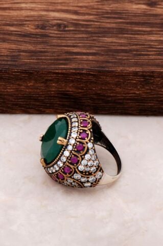 Kök Zümrüt Taşlı Gümüş Yüzük 703