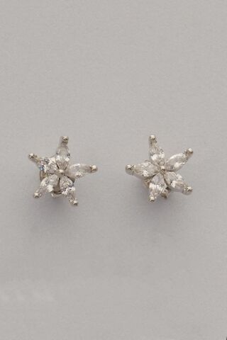 Taşlı Yasemin Çiçeği Rodyumlu Mini Gümüş Küpe 7352