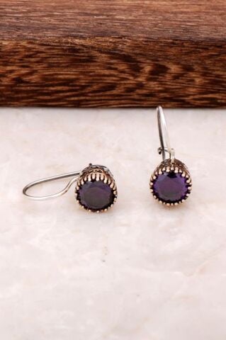 Ametist Taşlı Elişi Gümüş Küpe 4234