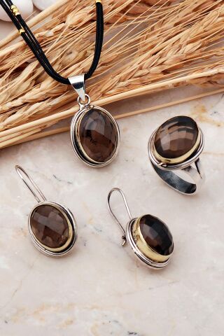 Topaz Taşlı Tel Sarma Elişi Gümüş Set 2410