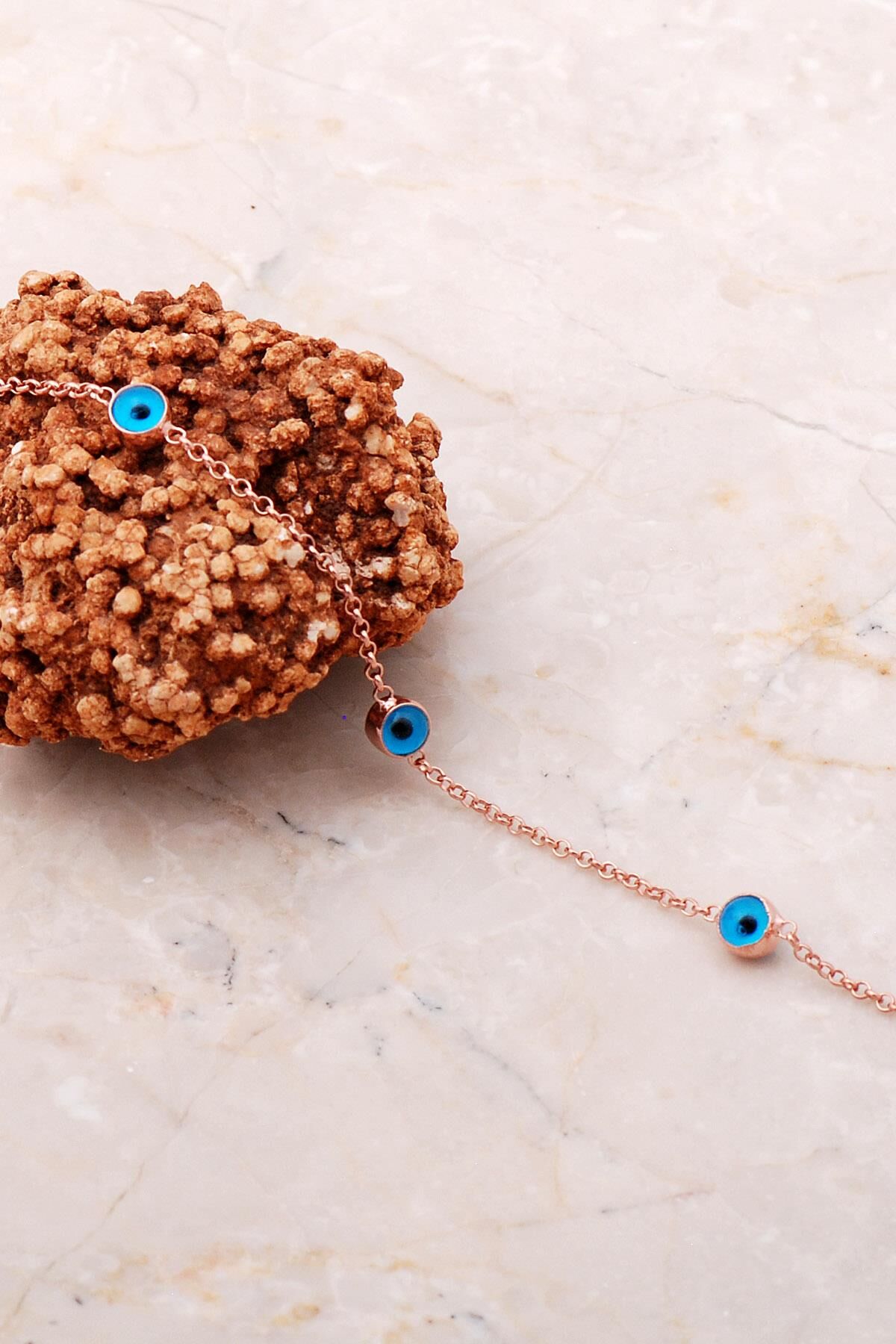 5 mm Nazar Boncuklu Rose Gümüş Bileklik 3740