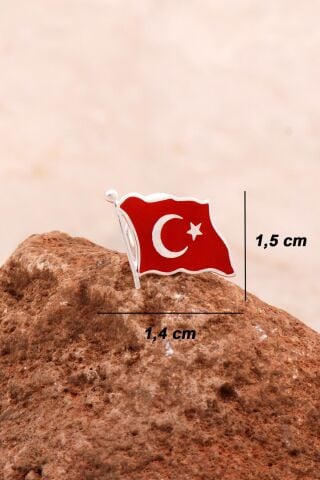 Türk Bayrağı Mineli Gümüş Rozet 34