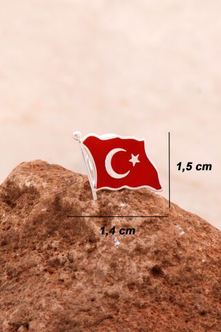 Türk Bayrağı Mineli Gümüş Rozet 34