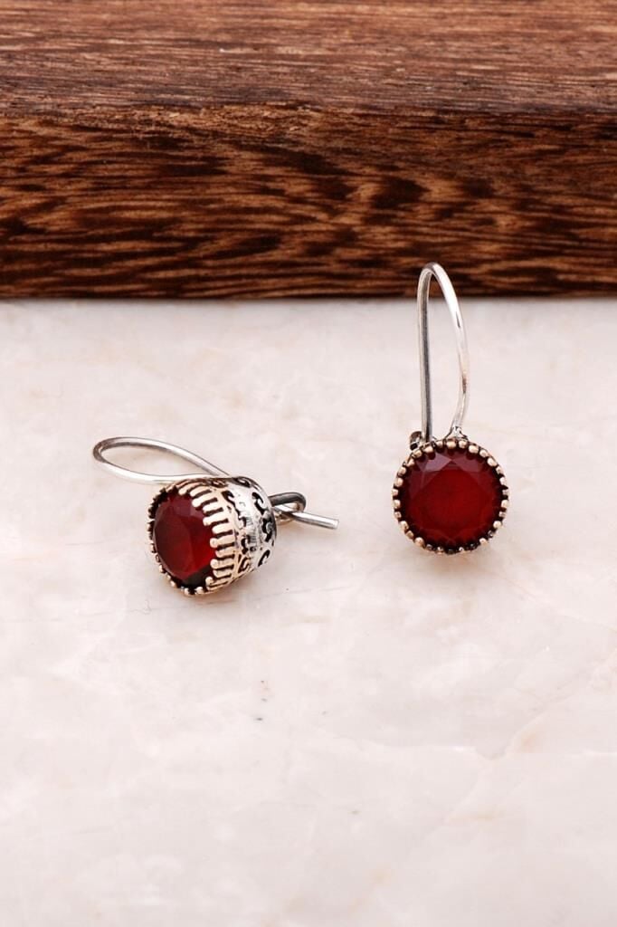 Kök Yakut Taşlı Elişi Gümüş Küpe 4236