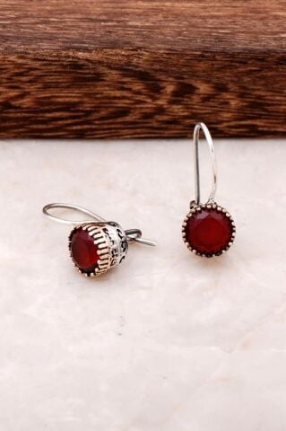 Kök Yakut Taşlı Elişi Gümüş Küpe 4236