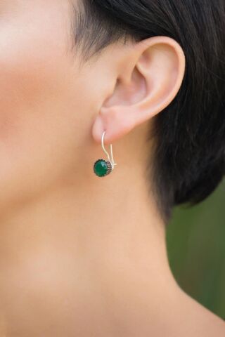 Kök Zümrüt Taşlı Elişi Gümüş Küpe 4237