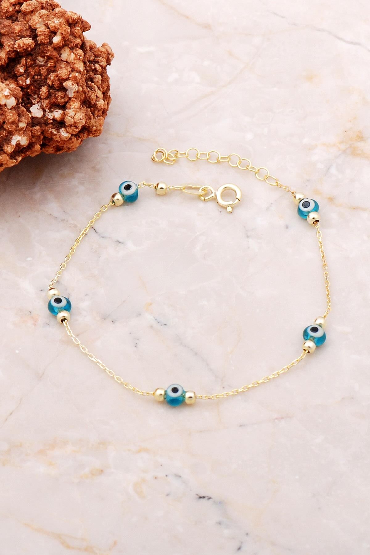 4 mm Nazar Boncuklu Altın Yaldız Gümüş Bileklik 3743