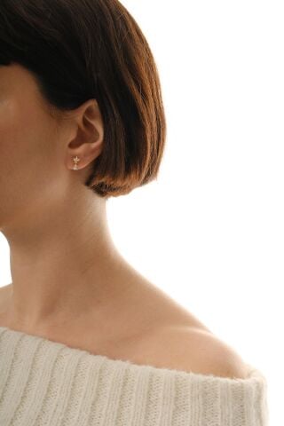 Altın Kaplama Lotus Çiçeği Damla Sallantılı Mini Gümüş Küpe 7357