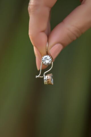 Quartz Taşlı Elişi Gümüş Tasarım Küpe 4238