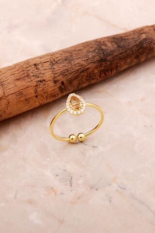 Renk Değiştiren Sultan Taşlı Damla Mini Altın Kaplama Gümüş Yüzük 3733