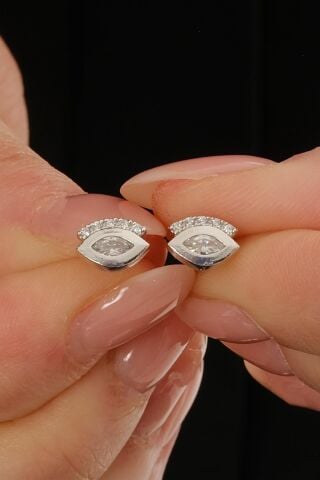 Rodyumlu Göz Mini Gümüş Küpe 7359