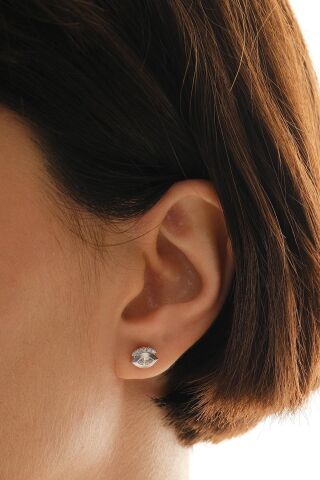 Rodyumlu Göz Mini Gümüş Küpe 7359