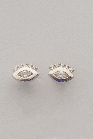 Rodyumlu Göz Mini Gümüş Küpe 7359