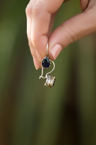 Safir Taşlı Elişi Damla Gümüş Küpe 4240