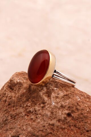 Akik Taşlı Elişi Tasarım Gümüş Yüzük 3735