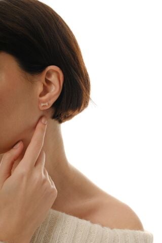 Fiyonk Altın Kaplama Mini Gümüş Küpe 7360