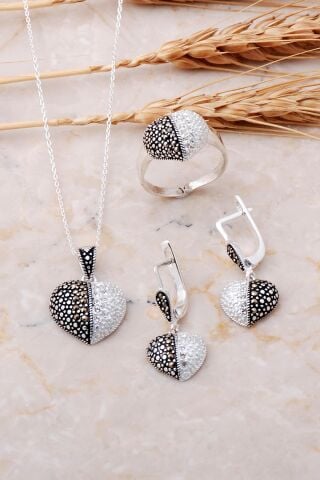 Markazit Taşlı Gümüş Kalpli Set 401