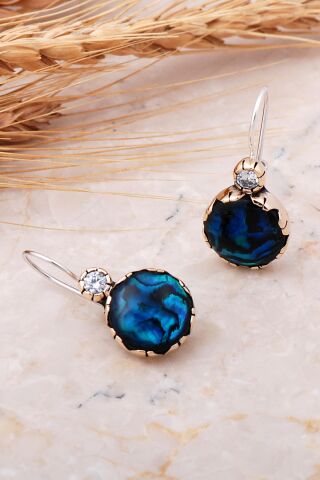 Okyanus Sedefi Elişi Gümüş Tasarım Küpe 5761