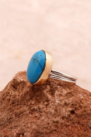 Firuze Taşlı Elişi Tasarım Gümüş Yüzük 3736