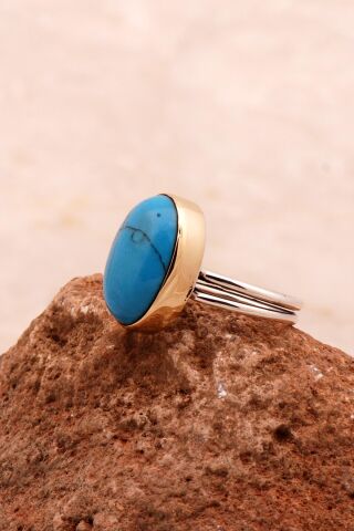 Firuze Taşlı Elişi Tasarım Gümüş Yüzük 3736