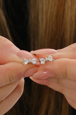 Fiyonk Rodyumlu Mini Gümüş Küpe 7361