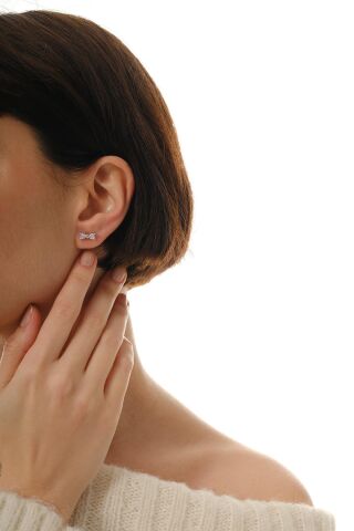 Fiyonk Rodyumlu Mini Gümüş Küpe 7361