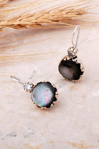 Sedef Elişi Gümüş Tasarım Küpe 5762