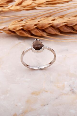 Smoky Taşlı Damla Rodyumlu Gümüş Yüzük 3666