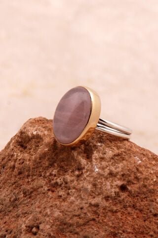 Pembe Kuvars Taşlı Elişi Tasarım Gümüş Yüzük 3737