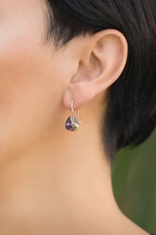 Ametist Taşlı Elişi Gümüş Tasarım Küpe 4244