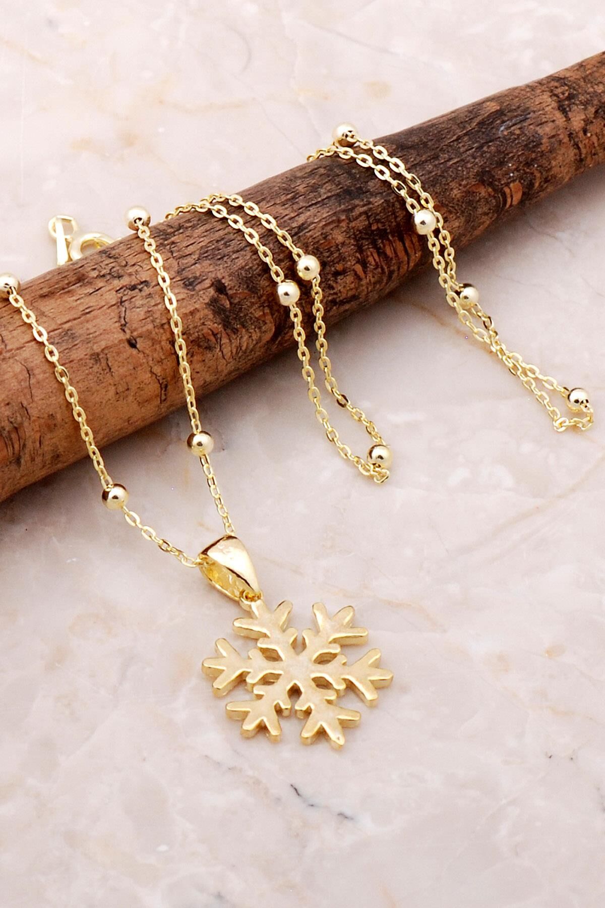 Kar Tanesi Altın Yaldızlı Dorissa Gümüş Kolye 7184