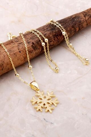 Kar Tanesi Altın Yaldızlı Dorika 925 Ayar Gümüş Kolye 7184