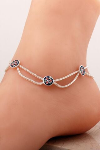 Anadolu Motifli Mineli Hasır Elişi Gümüş Halhal 386