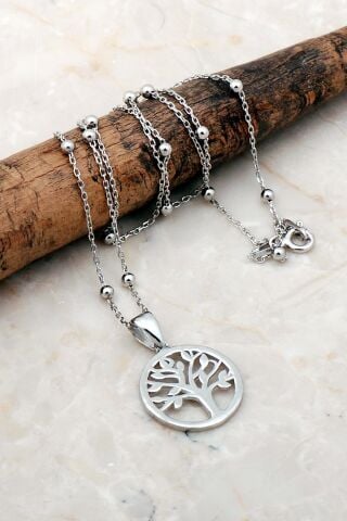 Hayat Ağacı Dorika Rodyumlu 925 Ayar Gümüş Kolye 7185