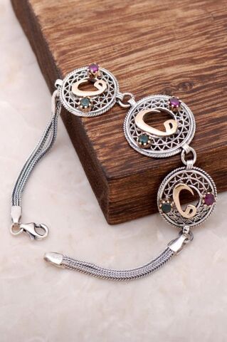 Vav Harfli Telkari İşlemeli Gümüş Bileklik 2934